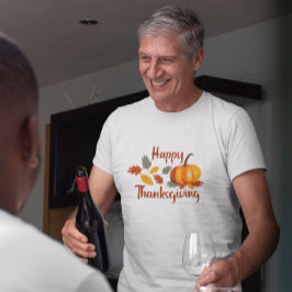 ハッピーサンクスギビングカボチャ紅葉フラット Tシャツ