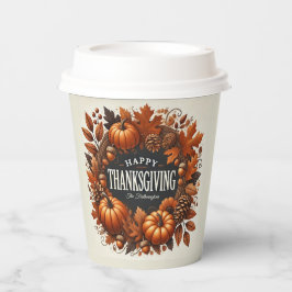 ハッピーサンクスギビングカボチャ紅葉リース 紙コップ