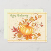 ハッピーサンクスギビングカボチャ葉ンアート シーズンポストカード (正面/裏面)