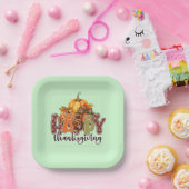 ハッピーサンクスギビングカボチャ ペーパープレート (パーティー)