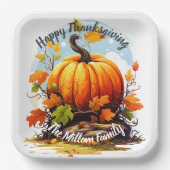 ハッピーサンクスギビングカラフルカボチャ編集可能 ペーパープレート (正面)