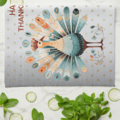 ハッピーサンクスギビングカラフルターキーゴールデンスターズ キッチンタオル (折り畳み)