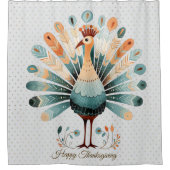 ハッピーサンクスギビングカラフルターキーゴールデンスターズ シャワーカーテン (正面)