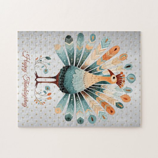 ハッピーサンクスギビングカラフルターキーゴールデンスターズ ジグソーパズル (横)