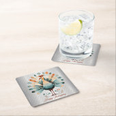 ハッピーサンクスギビングカラフルターキーゴールデンスターズ スクエアペーパーコースター (インサイチュ)