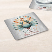 ハッピーサンクスギビングカラフルターキーゴールデンスターズ スクエアペーパーコースター (アングル)