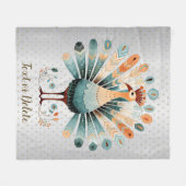 ハッピーサンクスギビングカラフルターキーゴールデンスターズ フリースブランケット (正面(横))