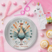 ハッピーサンクスギビングカラフルターキーゴールデンスターズ ペーパープレート (パーティー)