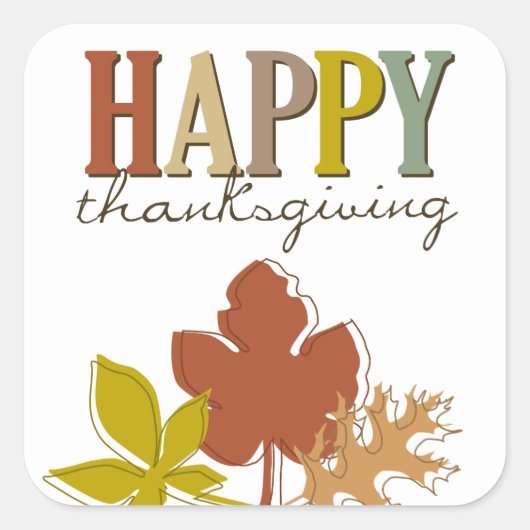 ハッピーサンクスギビングカラフル紅葉ホリデイ スクエアシール (正面)