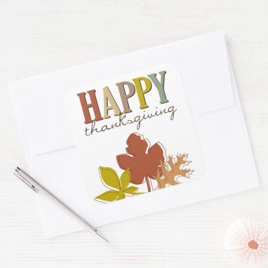ハッピーサンクスギビングカラフル紅葉ホリデイ スクエアシール (封筒)