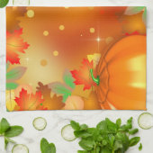 ハッピーサンクスギビングカラフル紅葉 キッチンタオル (折り畳み)