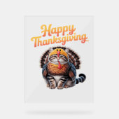 ハッピーサンクスギビングキャットターキーデイクラシック秋T-S アクリルサイン (正面)