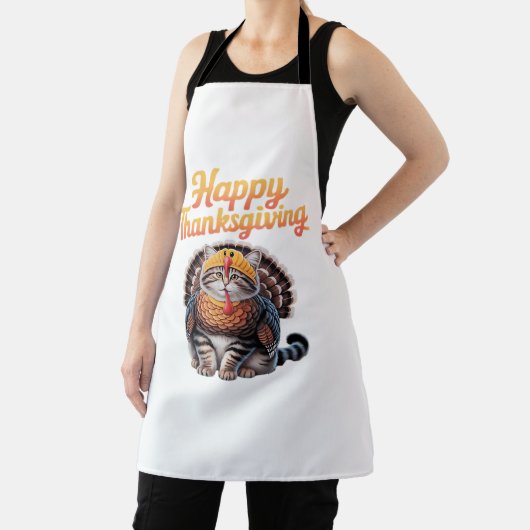 ハッピーサンクスギビングキャットターキーデイクラシック秋T-S エプロン (インサイチュ)