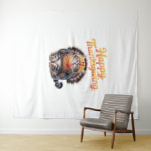 ハッピーサンクスギビングキャットターキーデイクラシック秋T-S タペストリー (インサイチュ(横))