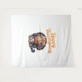 ハッピーサンクスギビングキャットターキーデイクラシック秋T-S タペストリー (正面(横))