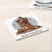 ハッピーサンクスギビングゴールデンレトリバードッグ スクエアペーパーコースター (アングル)