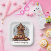 ハッピーサンクスギビングゴールデンレトリバードッグ ペーパープレート (パーティー)