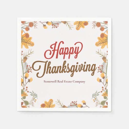 ハッピーサンクスギビングシック紅葉会社パーティー スタンダードカクテルナプキン (正面)