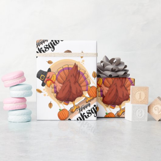 ハッピーサンクスギビングタイポグラフィラッピング紙 ラッピングペーパー (ベビーシャワー)