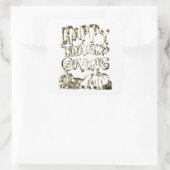 ハッピーサンクスギビングタイポグラフィ金ゴールドハーベストパンプキン スクエアシール (バッグ)