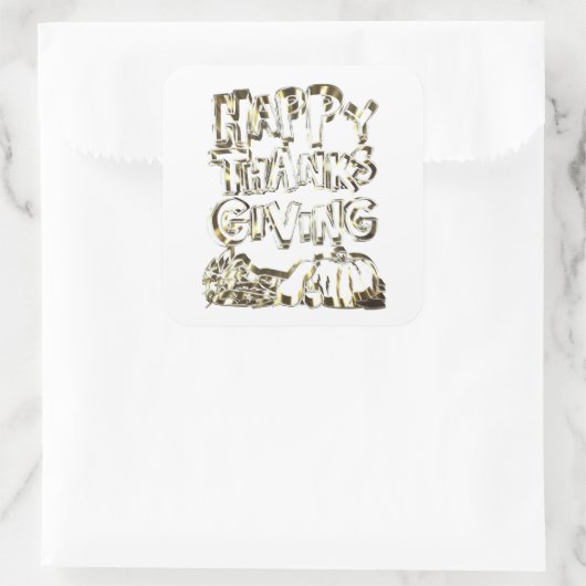 ハッピーサンクスギビングタイポグラフィ金ゴールドハーベストパンプキン スクエアシール (バッグ)