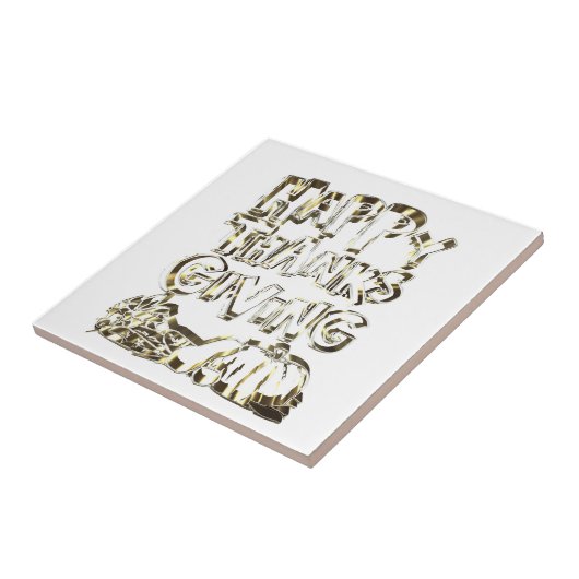 ハッピーサンクスギビングタイポグラフィ金ゴールドハーベストパンプキン タイル (側面)