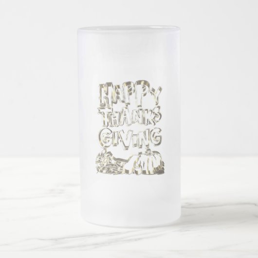 ハッピーサンクスギビングタイポグラフィ金ゴールドハーベストパンプキン フロストグラスビールジョッキ (中央)