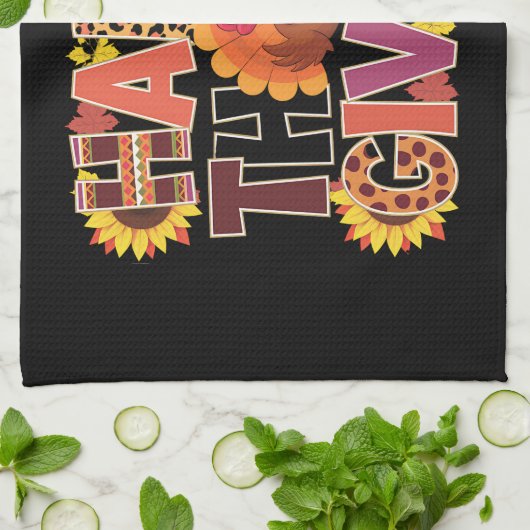 ハッピーサンクスギビングターキーおもしろいパンプキンシーズン キッチンタオル (折り畳み)