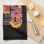 ハッピーサンクスギビングターキーおもしろいパンプキンシーズン キッチンタオル (四つ折り)