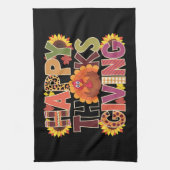 ハッピーサンクスギビングターキーおもしろいパンプキンシーズン キッチンタオル (縦)