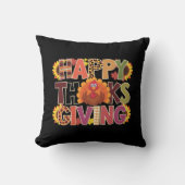 ハッピーサンクスギビングターキーおもしろいパンプキンシーズン クッション (正面)