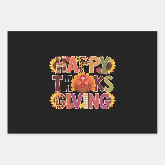ハッピーサンクスギビングターキーおもしろいパンプキンシーズン ラッピングペーパーシート (正面)