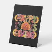 ハッピーサンクスギビングターキーおもしろいパンプキンシーズン 台座サイン (正面)