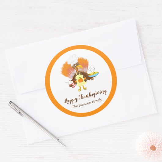ハッピーサンクスギビングターキーサービングパイ&アイスクリーム ラウンドシール (封筒)