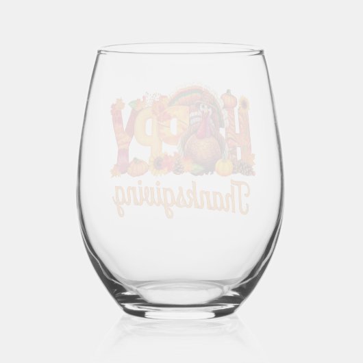 ハッピーサンクスギビングターキーズ秋 ステムなしワイングラス (正面)