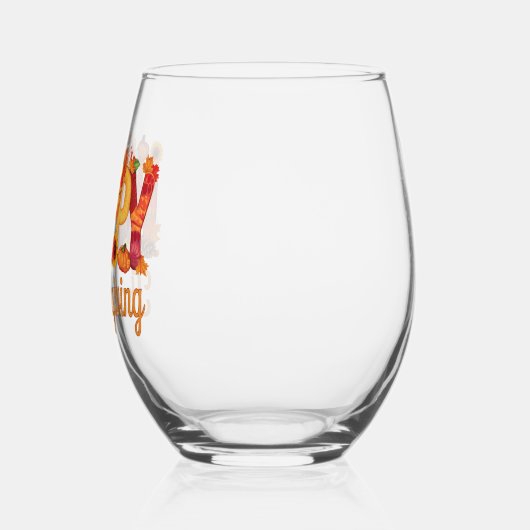 ハッピーサンクスギビングターキーズ秋 ステムなしワイングラス (右)
