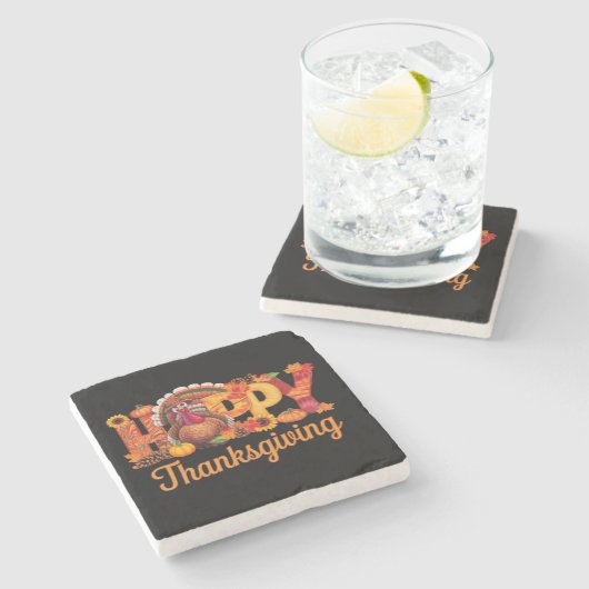 ハッピーサンクスギビングターキーズ秋 ストーンコースター (横)