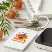 ハッピーサンクスギビングダッシュント犬のオーナーペットラバー キーホルダー (正面右)