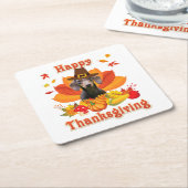 ハッピーサンクスギビングダッシュント犬のオーナーペットラバー スクエアペーパーコースター (アングル)