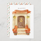ハッピーサンクスギビングデイオータムハウスドアパンプキン シーズンカード (正面/裏面)