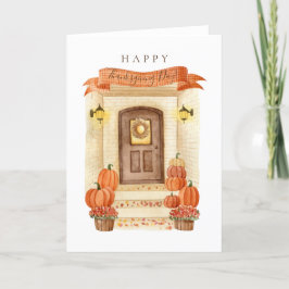 ハッピーサンクスギビングデイオータムハウスドアパンプキン シーズンカード