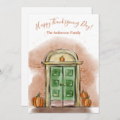 ハッピーサンクスギビングデイオータムハウスドアパンプキン シーズンカード (正面/裏面)
