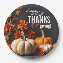 ハッピーサンクスギビングデイカボチャ花 ペーパープレート