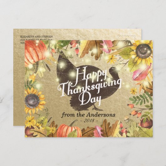 ハッピーサンクスギビングデイターキーパンプキンズ紅葉 シーズンポストカード (正面/裏面)