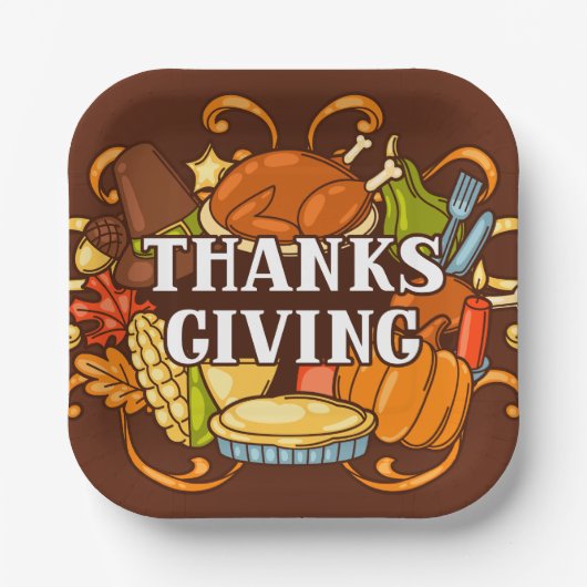 ハッピーサンクスギビングデイフード紙プレート ペーパープレート (正面)