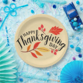 ハッピーサンクスギビングデイボタニカル秋ベージュ離れズ ペーパープレート (パーティー)
