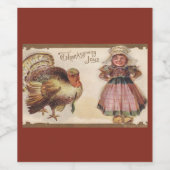 ハッピーサンクスギビングトルコユニークヴィンテージ ワインラベル (シングルラベル)