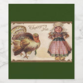 ハッピーサンクスギビングトルコユニークヴィンテージ ワインラベル (シングルラベル)