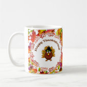 ハッピーサンクスギビングトルコ囲まれた紅葉 コーヒーマグカップ (左)