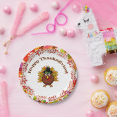 ハッピーサンクスギビングトルコ囲まれた紅葉 ペーパープレート (パーティー)